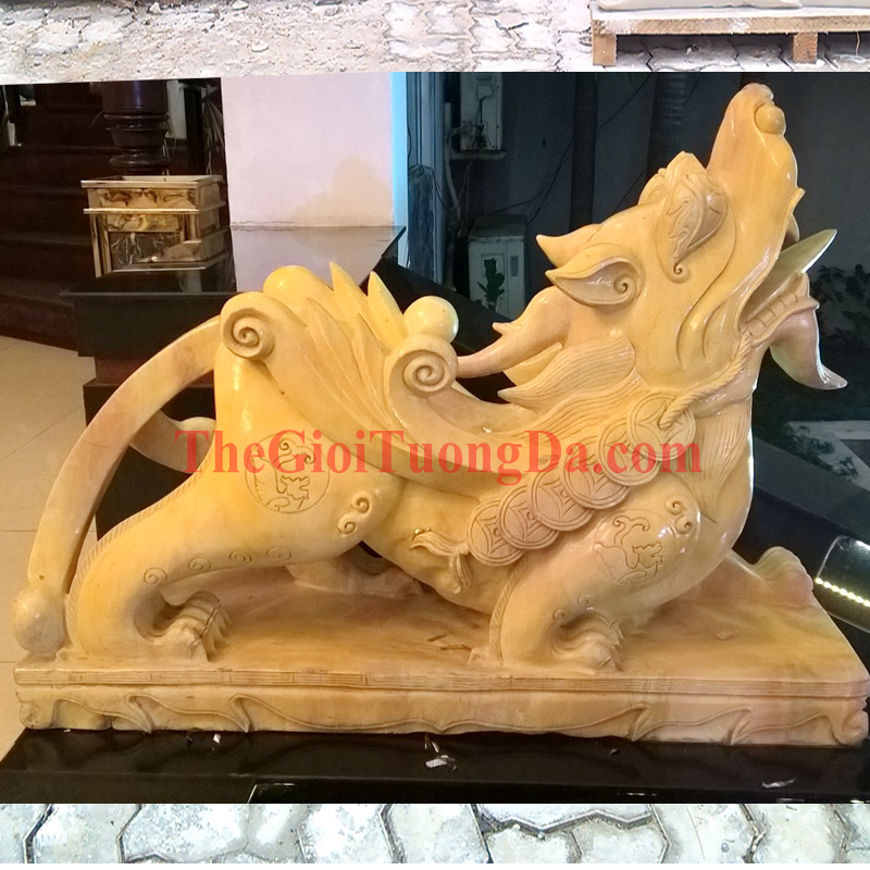 Yellow Marble Pixiu Statue